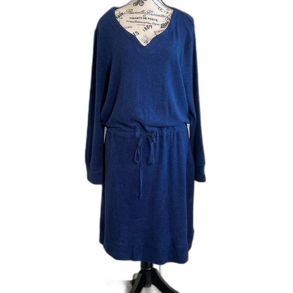Soft Surroundings Easy Living Fleece Navy Drop Waist Ultra Soft Dress XL EUC